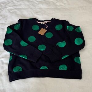Boden Sweatshirt with Green Polka Dots NWT